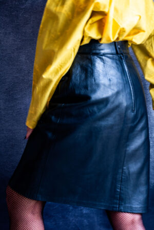 Reworked Black Leather Skirt with Sports Elastic Pocket Details