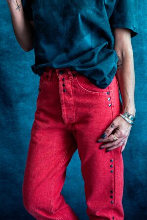 Reworked Red Studded Jeans