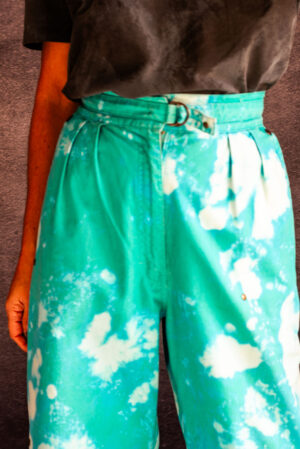 Reworked Turquoise Bleached Trousers with Studs